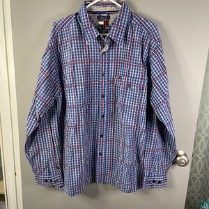 Vintage Tommy Jeans Mens XL Button Down Long Sleeve Blue Plaid Shirt Y2K 90s